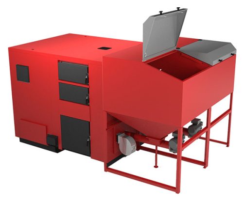 Automatický kotel Klimosz se zásobníkem paliva pro článek o typech kotlů a kontrole před instalací